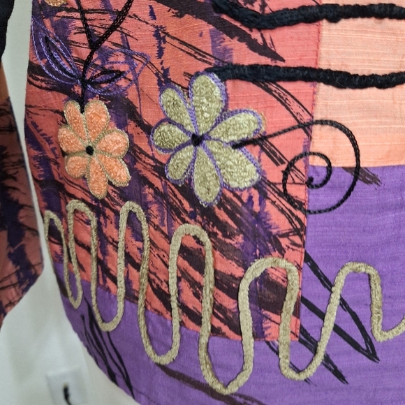 Alex Kim Multicolor Embroidered Floral Patchwork Bohemian Art to Wear Jacket- M - Picture 6 of 13